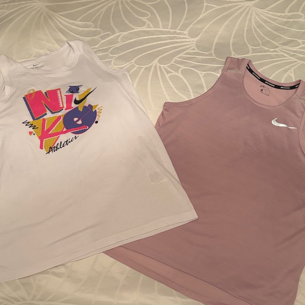 Nike White Graphic and Pink Tank Tops